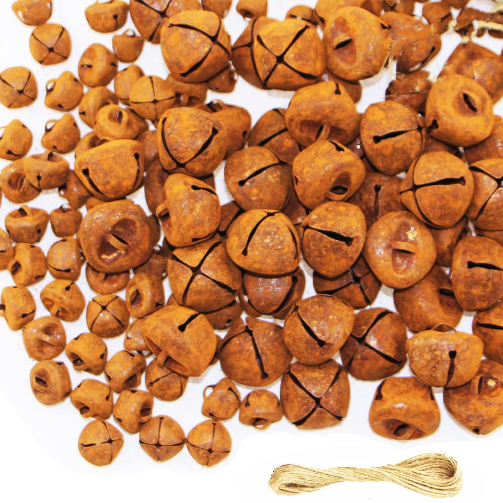 View 1 of 150 Pieces Christmas Rusty Bells Kit with A Jute Twine Vintage Country Primitive Craft Mini Jingle Bells Rustic Bells for Crafts Wreath Holiday Home Ornaments Christmas Trees Decoration (Mixed Size)