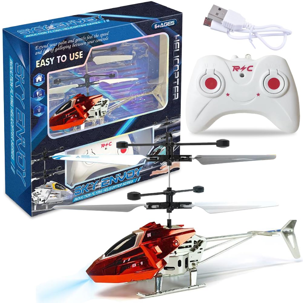 HATFRYF Remote Control Helicopter, RC Flying Toy, Altitude RC Helicopters, One Key Take Off/Landing, Easy to Fly Indoor/Outdoor RC Helicopter, Gifts Toys for Beginners 8+ Accessory (Red)