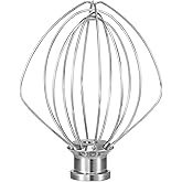 K45WW Dishwasher Safe Whisk Attachment Fits 4.5 Quart and 5 QT KitchenAid Tilt-Head Stand Mixer Stainless Steel 6 Wires Whip 