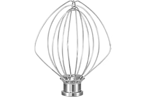K45WW Dishwasher Safe Whisk Attachment Fits 4.5 Quart and 5 QT KitchenAid Tilt-Head Stand Mixer Stainless Steel 6 Wires Whip 
