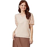 Adrianna Papell Womens 3/4 Floral Burnout Sleeve V-Neck Sweater