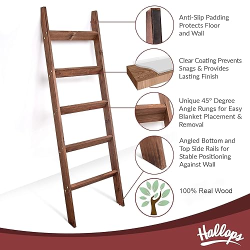 Hallops ft Premium Wood Rustic Ladder Shelf, Brown, Wall Mount