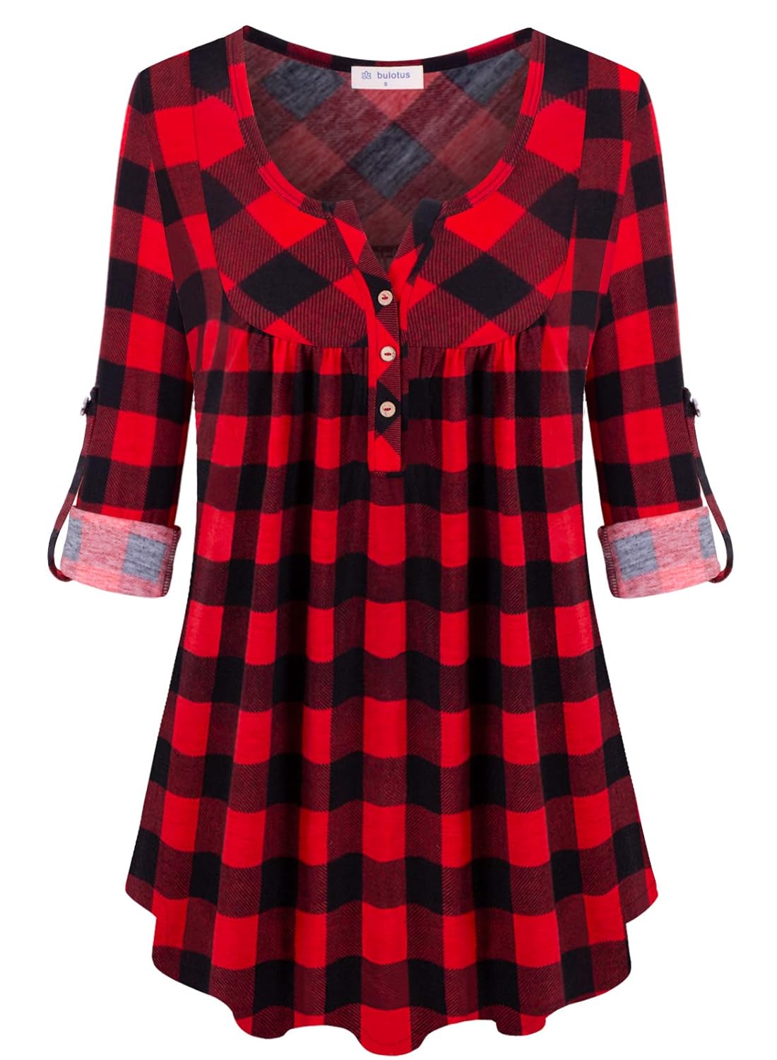 Buy Bulotus Red and Black Plaid Shirts for Women Henley V Neck Tunic Tops for Leggings, Red