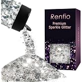 Renfio Silver Chunky Glitter,High Brightness Glitter for Resin,1.76oz/50g | Metallic PET Mixed Fine Iridescent Glitters for Epoxy Resin Craft,Snowglobe Tumbler,Hair,Slime,Christmas Decor-Silver