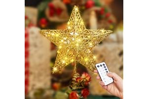 YAUNGEL Christmas Tree Topper, Star Tree Topper with 40 LED and Remote Control Battery Operated Warm Lights Treetop Christmas Decorations Holiday, Indoor Home Decor, 10IN Gold