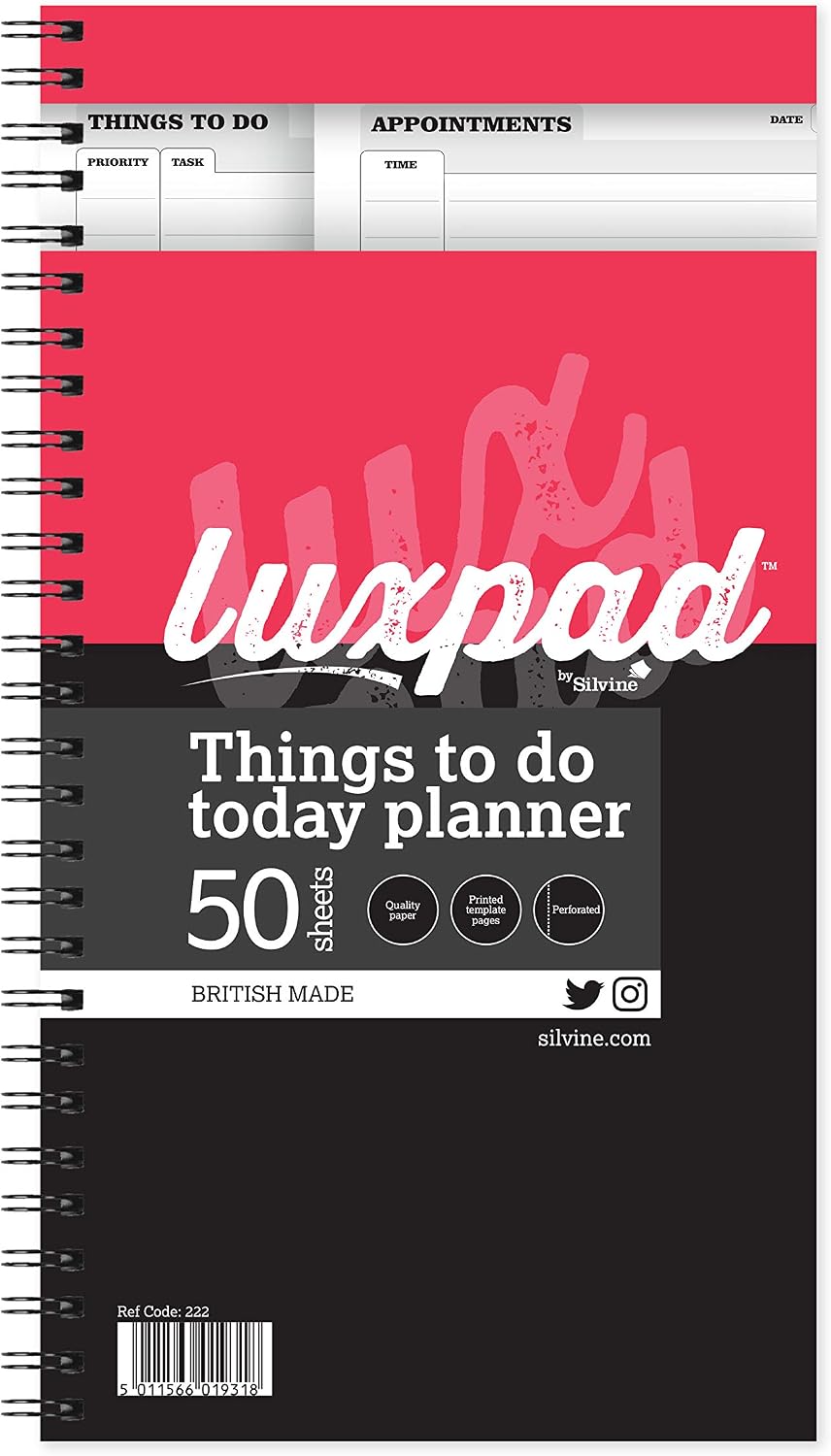 Luxpad 280 x 150mm Things To Do Planner with 50 Sheets Printed 'Things To Do' and 'Appointments', Black, 11 x 5.9 inches