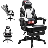 DL-win Video Gaming Chair for Adults, Computer Chair with Footrest and Ergonomic High Back, Big and Tall Gamer Chair with Massage Lumbar Support, 360° Swivel Height Adjustable Computer Chair, White