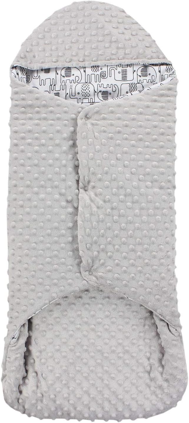 TupTam Baby Einschlagdecke für Babyschale Wattiert, Farbe: Minky Grau/Elefant
