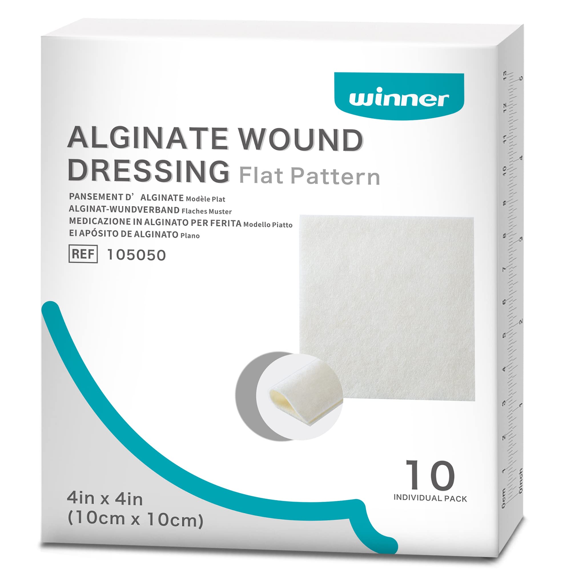 Winner Medical Calcium Alginate Wound Dressing Pads 10 x 10 cm, Sterile (Box of 10) Antimicrobial, Non-Stick Padding, Highly Absorbent & Comfortable| Flexible & Gentle on The Skin, Faster Healing