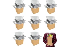 QLOUNI 8 Pack Thermo Chill Double Insulated Shipping Box with Aluminum Foil Insulated Bag Liner, Reusable Hot & Frozen Food Delivery Insulated Carton for Shipping, Mailing, Packing, Moving, 6x5x9 Inch