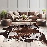 Faux Cowhide Cow Print Rug: 4.6 x 5.2 Feet Cow Hide Animal Print Area Carpet Large Western Decor for Living Room Bedroom (4.6