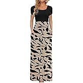 AUSELILY Women's Maxi Dresses with Pockets Petal Short Sleeve Square Neck Casual Long Dress 2026