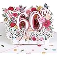 HOMANGA 60th Birthday Pop Up Card, Happy 60th Birthday Card for Her, Women, Wife, 60th Birthdays Gift for Sister, Mom, Friend, Pop Up Birthday's Greeting Card with Blank Note and Envelope, 6" x 8"