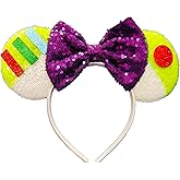 Prunend Mouse Ears Headband - Sequin Green Spacecraft Mouse Ears with Shiny Bow for Girls Adult Space Alien Cosplay Party Decorations Hair Accessories