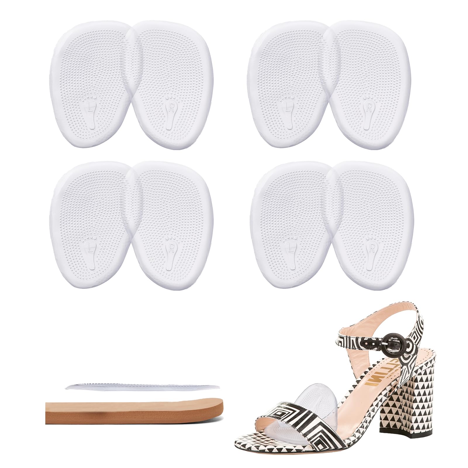 NICENEEDED 4 Pairs Metatarsal Pads, Ball of Foot Cushions Soft Gel Insoles Supports Forefoot Cushioning, Reusable Silicone Ball Pads Foot Pain Relief for Women Men