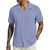 PJ PAUL JONES Men's Casual Button Down Shirts - Short Sleeve Summer Textured Beach Wrinkle-Free Shirts