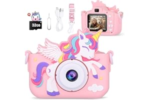 ALOTWAN Kids Camera Unicorn Girl Toys, Digital Camera for Kids Age 3-8 Toddler Travel Toys, Birthday Gift for Girls 3 4 5 6 7 8 Year Old Christmas, HD 1080P Video Camera, 32G SD Card Included (Pink)