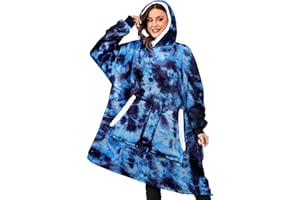 BINSUNS Oversized Wearable Hoodie Blanket, Soft Fuzzy Microfiber & Sherpa Wearable Blanket Sweater with Giant Pocket