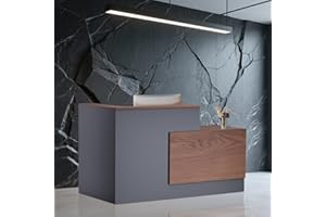 kaiwrxin L-Shaped Modern Reception Desk with Counter & Storage - 71" Large Office Front Desk, Salon Checkout Counter with Lockable Cabinets, Shelves(Brown & Black, Left - 71''L x 34''W x 41''H)