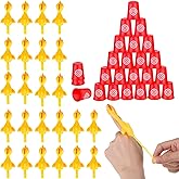 Leitee 48 Pcs Slingshot Chicken Bulk Turkey Slingshot Flying Chickens Stretchy Rubber Chicken Slingshot with 24 Rubber Slingshot and 24 Dart Cups Funny Flick Shooter for Easter Birthday Gift