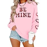 MYHALF Valentines Day Sweatshirts Valentine Shirts: Womens Love Heart Long Sleeve Tops Oversized Patch Crewneck Pullover