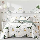Joyreap 2-Piece Cotton Quilt Set Twin, Dinosaur Theme Green Color Design for Kids Boys n Girls, Smooth Soft Quilt Bedspread Bed Cover for All Season, 1 Quilt and 1 Pillow Sham- 68x86 inches