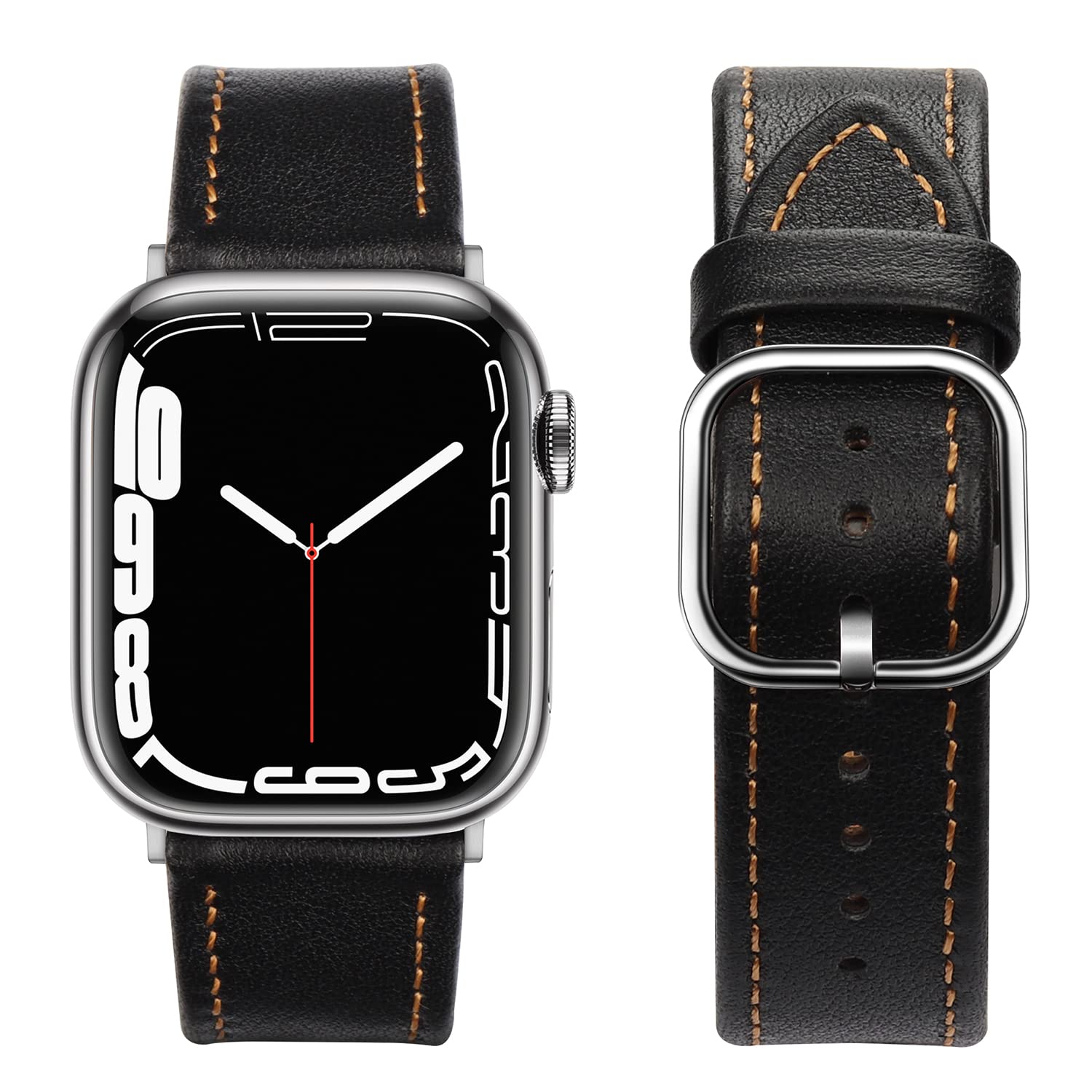 Tasikar Compatible with Apple Watch Strap 49mm 45mm 44mm 42mm 41mm 40mm 38mm, Leather Band with Square Buckle Compatible for Apple Watch Ultra Series 8 7 6 5 4 3 2 1 SE (42/44/45/49mmmm, Black)