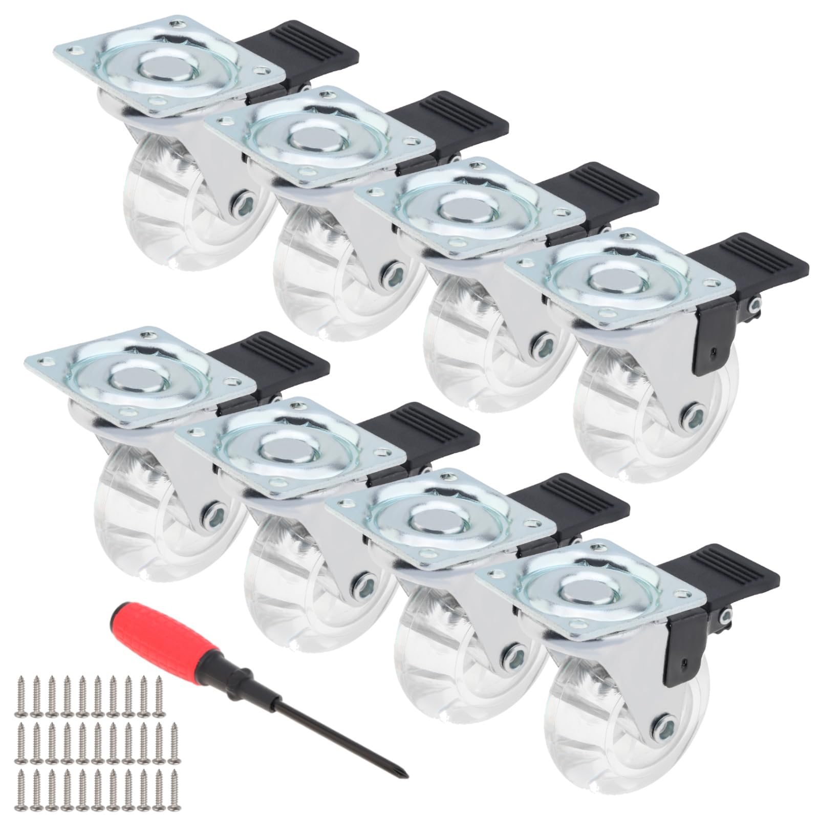 Photo 1 of **Only 4** HOJLKLD 2 Inch Caster Wheels Set of 8,Crystal Swivel Casters with Brake for Carts/Cabinet/Dressers/Bench,with 360 Degree Top Plate,No Noise Locking Castors (2 Inch - Brake, 8)