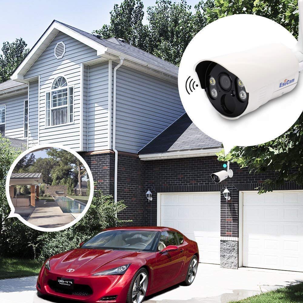 EsiCam 1080P Bullet Camera Wireless Security Outdoor Waterproof Wifi Vigil Cam with 2-Way Talk Colorful Night Vision (2 Light Source) Motion Detection Amazon Cloud Storage SD Card for IOS Android PC
