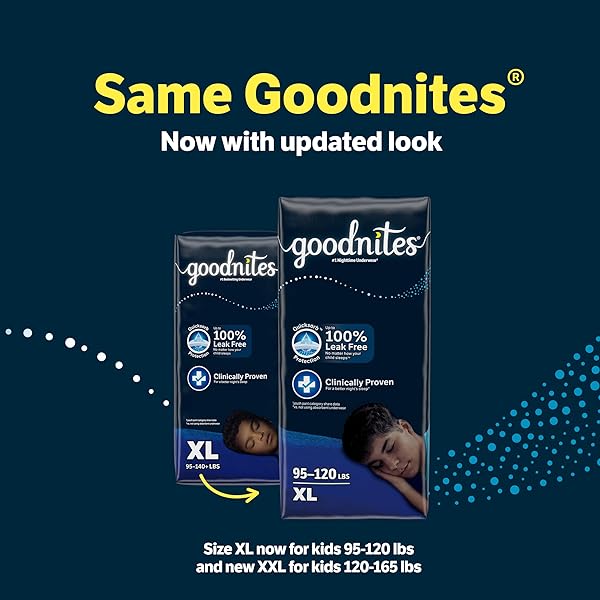 GOODNITES BOYS’ NIGHTTIME BEDWETTING UNDERWEAR, SIZE EXTRA LARGE (95-120 LBS), 9 CT, PACKAGING MAY VARY