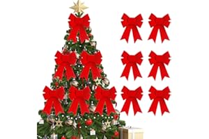 12 Pieces Christmas Bows, 5x8-inch red Velvet PVC Christmas Tree Bows - Christmas Bows for Indoor and Outdoor Decoration, Gar