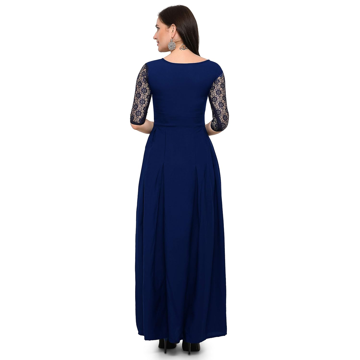 fashion2wear women red & blue stitched crepe gown
