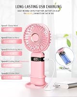 FAPPEN Rechargeable Handheld Fan 5 Speeds USB Portable Folding Pink w/ Base view 3