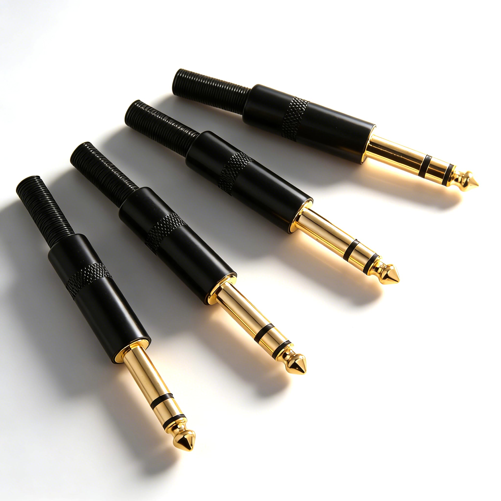 RHINORO (Pack of 4 Premium 6.35mm 1/4 inch Full-Metal Stereo Jack Plug & Strain Relief Guitar Speaker DJ Mixer Instrument Solder Soldering Phone 6.35 End Terminal Cable Connector