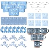 Didaey 42 Pcs 6 Sets Bridesmaid Proposal Gifts Wedding Maid of Honor Gifts Ceramic Coffee Cups Cosmetic Makeup Bags Invited Cards Scrunchies Knotted Bracelets Jewelry Bags Hair Claw Clips(Blue)