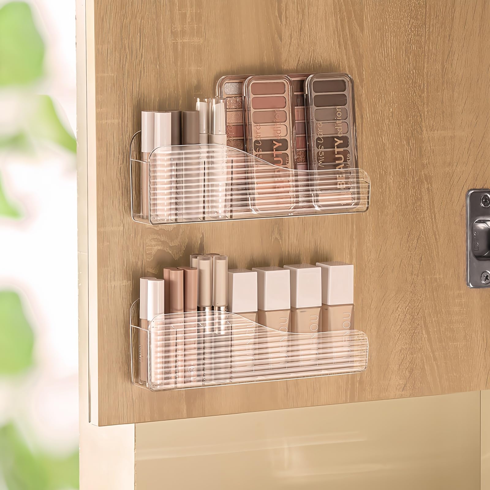 SLHEQING Make Up Organiser, Skincare Lipstick Storage, Bathroom Cabinet Organiser, Plastic Cosmetics Organiser for Dressing Table, Bathroom Cabinet (2pcs-Transparent)