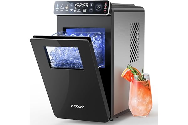 ecozy Ice Makers Countertop, Ultra Slim Design with Full-Color Panel, Internal Lights, 26 lbs/24H, Timer Ice Making, Two Ice Sizes, Portable Self-Cleaning Ice Machine for Home/Kitchen/RV