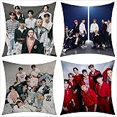 4 Pcs Stray Kids Short Plush Pillow Cover, 18 "x18 Inch Square Pillow Cover for Bedroom Sofa Car Use