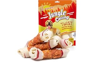 Jungle Calling Chicken Wrap Knotted Bones Dog Chews, Long Lasting Beefhide Treats Real Rawhide Bones for Large Dogs Edible Training Treats