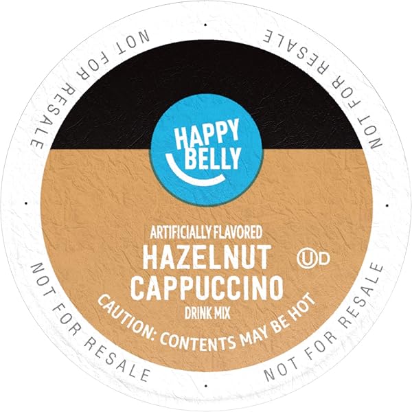 HAPPY BELLY LIGHT ROAST CAPPUCCINO COFFEE PODS, HAZELNUT FLAVORED, COMPATIBLE WITH K-CUP BREWERS, 24 COUNT