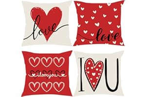 WIOYOI Valentines Day Outdoor Pillow Covers, 18 x 18 inch Set of 4 Waterproof Throw Pillow Cases, Love Cushion Decor for Home Outside Patio Front Porch House Farmhouse(Love B)