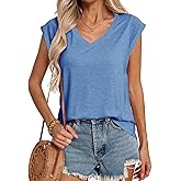 YEXIPO Womens Tops Cap Sleeve T Shirts 2025 Summer Casual Loose Fit V Neck Shirts Cute Trendy Beach Vacation Clothes