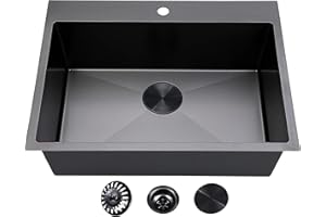 VC CUCINE VCCUCINE 33 Inch Black Drop in Kitchen Sink,33x22 Inch Gunmetal Black Single Bowl Stainless Steel Basin Topmount Kitchen 16 Gauge Metal Laundry Sink