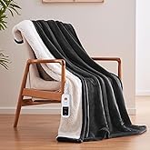 Sealy Electric Blanket Throw Size 50"*60",Super Cozy Flannel to Sherpa Reversible Heated Blanket Throw with 6 Heating Levels & 2-10 Hours Auto Off Overheating Protection Machine Washable,Charcoal