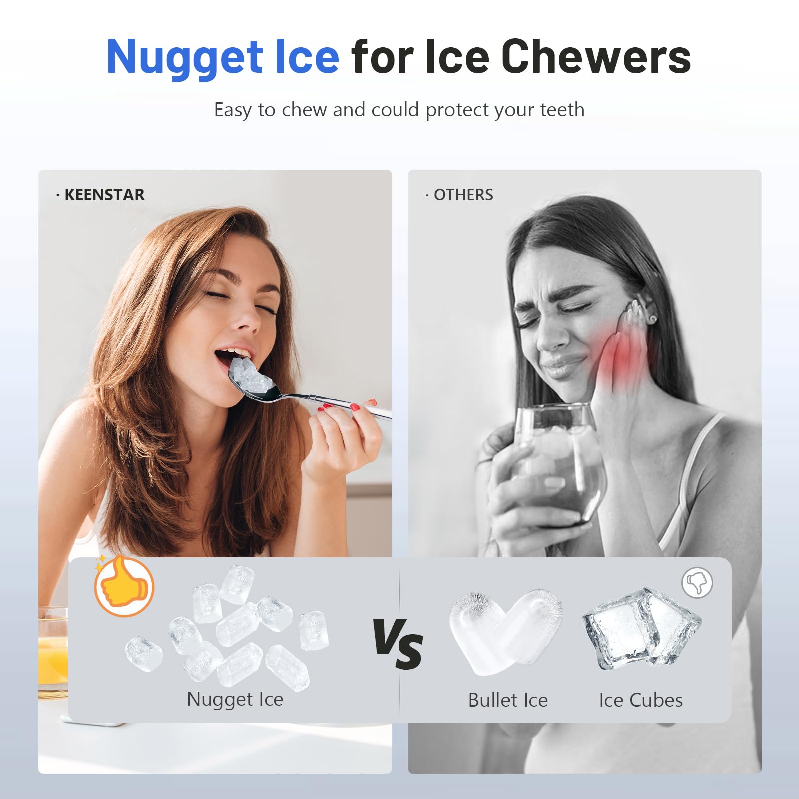 Nugget Ice Maker Countertop, 40lbs/24H, Pebble Ice Maker with Soft Chewable Ice, Self Cleaning Sonic Ice Machine, Stainless Steel w/Touch Screen for Home Office Bar Party- Silver