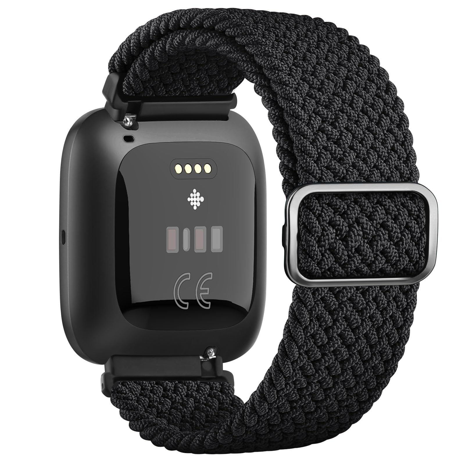 Wanme Braided Stretchy Straps Compatible with Fitbit Versa 2 Straps for Women Men, Soft Stretchy Adjustable Nylon Breathable Sport Strap for Fitbit Versa 2/Versa/Versa Lite/SE Smartwatch (Black) — image 1