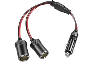 Energeaster 16 Inch 1 to 2 Car Cigarette Lighter Splitter with LED Light, 12V 24V Plug Socket 2-Way Splitter Y, 16AWG Cigarette Lighter Extension Cord with Fuse, Dual Cigarette Lighter Adapters