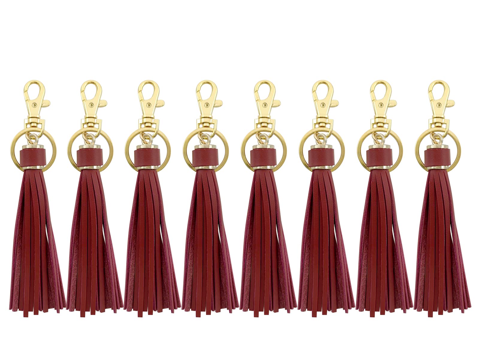 5.9'' 8pcs PU Leather Tassel With Lobster Swivel, Keychain For Handbag Phone Car Key Jewelry DIY GD189, 5.9 inch, Faux Leather, no