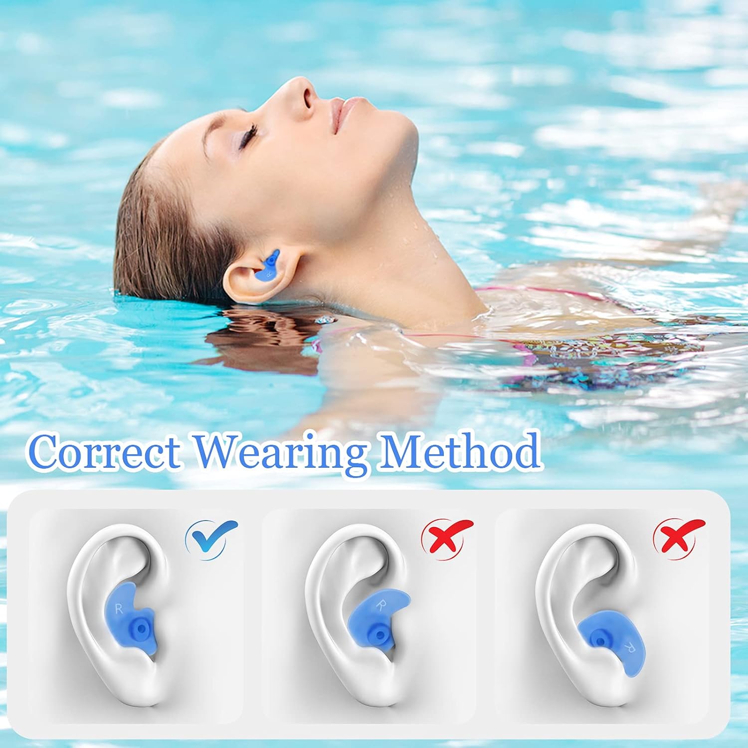 Swimming Ear Plugs, 4 Pairs Reusable Silicone Swimming Ear Plugs for Swimming Showering Bathing Surfing Snorkeling and Other Water Sports, Suitable for Adults and Kids: Health & Personal Care