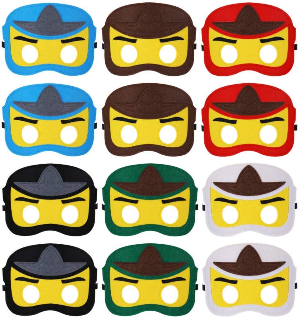 All Star Games Felt Masks for Ninja Ninjago Party -14 Masks - Comfortable, One-Size-Fits-Most Design - Premium Quality Eco-Felt and Fleece. Perfect for Birthday, Gift, Party Favor, Cosplay!